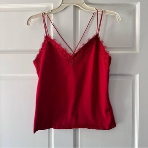 Express clothes Ribbed Fitted V-Neck Lace Trim Cami
